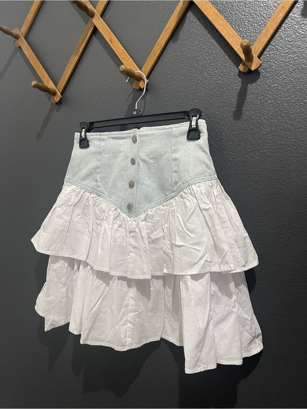 Vintage 100% Cotton Denim & Fabric Skirt - Picture 3 of 7